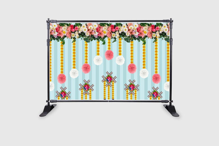Marigold Flower with Hanging Flower Backdrop Curtain for Decoration Backdrop Cloth for Traditional/Festival