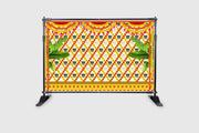 Marigold and Lotus Flower with Banana Leaf Design Backdrop Curtain for Decoration Backdrop Cloth for Pooja Decoration Traditional Festival