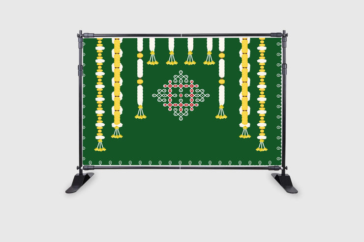 Marigold Flower with Hanging White Flower Backdrop for Pooja Decoration Traditional/Background Curtain Cloth for Pooja/Festival