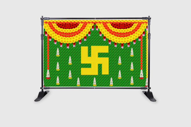 Weaved Coconut Leaf with Flower's Swastik Design Decoration Backdrop Cloth, for Festival Fabric-Polyester