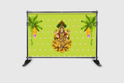 Traditional Varamahalakshmi Backdrop Cloth for Festival Decoration/Varamahalakshmi Pooja/Lakshmi Devi in Golden Lotus Background Curtain