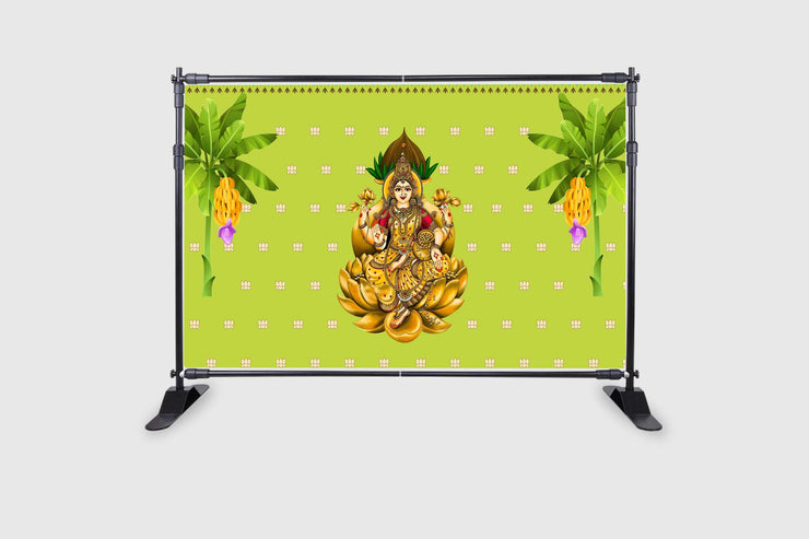 Traditional Varamahalakshmi Backdrop Cloth for Festival Decoration/Varamahalakshmi Pooja/Lakshmi Devi in Golden Lotus Background Curtain