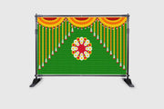Weaved Coconut Leaf with Flower Rangoli muggu Design Backdrop Cloth for Pooja Decoration Traditional Background Curtain Cloth for Festival