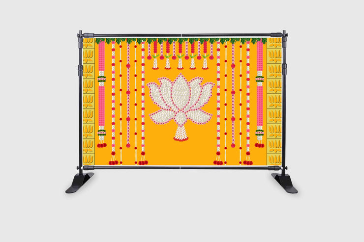 Hanging Flower with Flower's Lotus Design Backdrop Cloth for Pooja Decoration Traditional Background Curtain Cloth for Festival