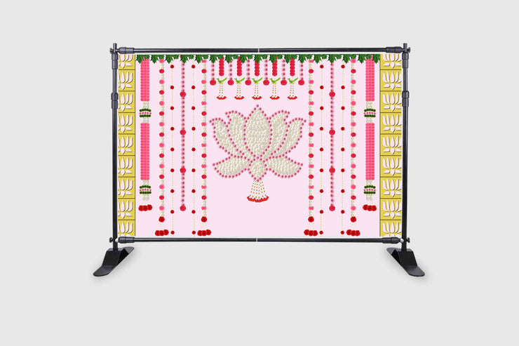 Baby Pink Backgroung with Flower's Lotus Design Backdrop Cloth for Pooja Decoration Traditional Background Curtain Cloth for Festival