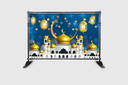 Eid Mubarak Crescent Background Muslim Islamic Mosque Background for Ramadan Kareem. Festivals Party Décor Islam Masjid Backdrop Photo Fabric-Polyester