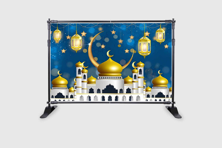Eid Mubarak Crescent Background Muslim Islamic Mosque Background for Ramadan Kareem. Festivals Party Décor Islam Masjid Backdrop Photo Fabric-Polyester