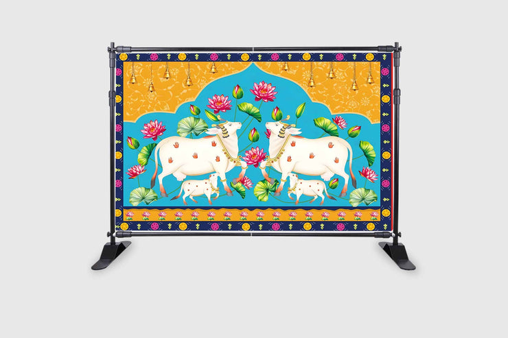 Lotus Cow Pooja Pichwai Backdrop Traditional Pooja Lotus Diwali Festival Photography Background Pooja Wedding Housewarming Diwali Home Decoration