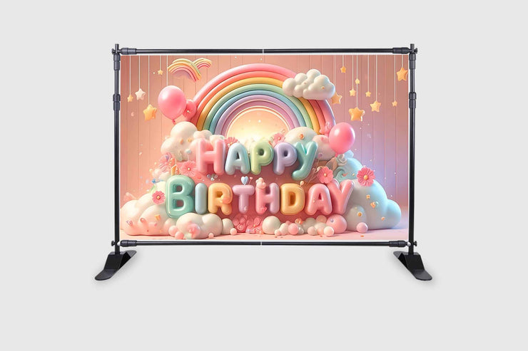 Rainbow Themed Happy Birthday Design Backdrop for Birthday Decoration Traditional/Background Curtain Cloth for Party/Festival
