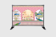 Peacock with Decortion Background Design Backdrop Cloth for Pooja Decoration Traditional Background Curtain Cloth for Festival