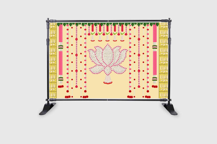 Hanging Flowers with Flower's Lotus Design Backdrop Cloth for Pooja Decoration Traditional Background Curtain Cloth for Festival