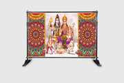 Lord Shiv Parivar Design Backdrop Cloth for Pooja Decoration Traditional/Background Curtain for Festival Fabric