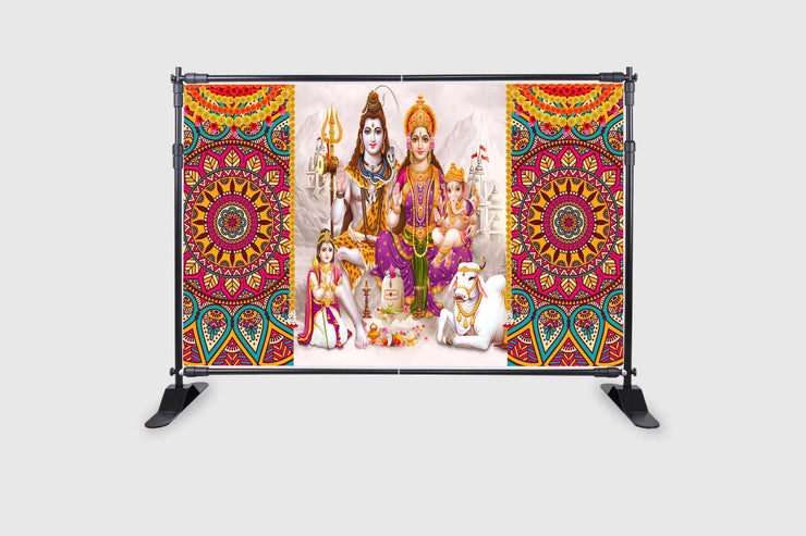 Lord Shiv Parivar Design Backdrop Cloth for Pooja Decoration Traditional/Background Curtain for Festival Fabric