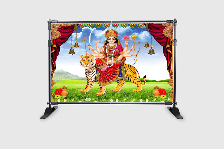 Godess MAA Durga Sherawali MATA Design Backdrop Cloth for Pooja Decoration Traditional/Background Curtain for Festival Fabric