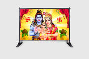 Lord Shiv Parivar Design Backdrop Cloth for Pooja Decoration Traditional/Background Curtain for Festival Fabric