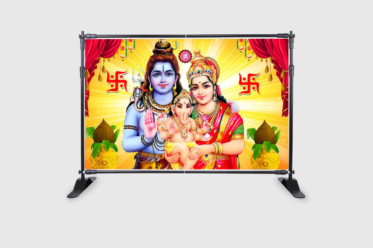 Lord Shiv Parivar Design Backdrop Cloth for Pooja Decoration Traditional/Background Curtain for Festival Fabric