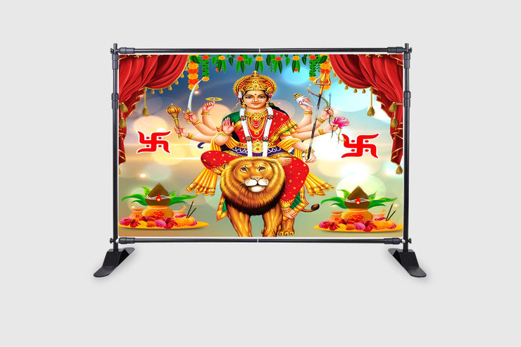 Godess MAA Durga Sherawali MATA Design Backdrop Cloth for Pooja Decoration Traditional/Background Curtain for Festival Fabric