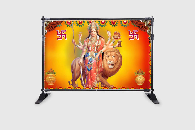 Godess MAA Durga Sherawali MATA Design Backdrop Cloth for Pooja Decoration Traditional/Background Curtain for Festival Fabric