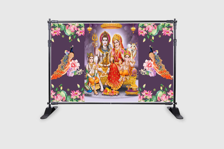 Lord Shiv Parivar Design Backdrop Cloth for Pooja Decoration Traditional/Background Curtain for Festival