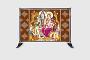 Lord Shiv Parivar Design Backdrop Cloth for Pooja Decoration Traditional/Background Curtain for Festival