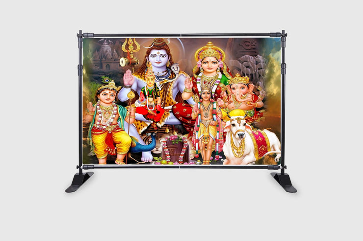 Lord Shiv Parivar Design Backdrop Cloth for Pooja Decoration Traditional/Background Curtain for Festival Fabric
