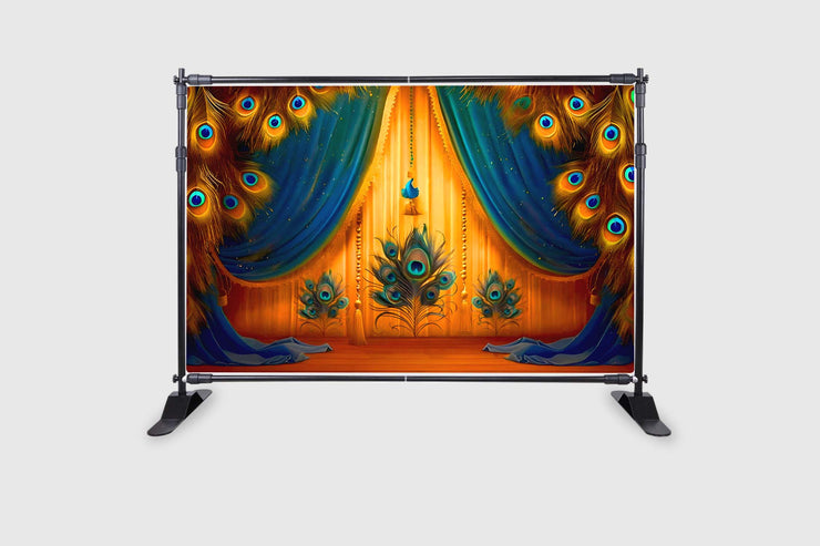 Peacock Feathers Decoration Design Backdrop Cloth for Pooja Decoration Background Curtain Cloth Fabric-Polyester