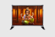 Ganeshji Design Backdrop for Pooja Decoration Especially Ganesha Festival Traditional/Background Curtain Cloth for Festival