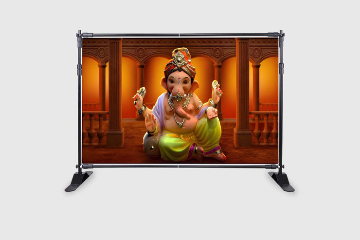 Ganeshji Design Backdrop for Pooja Decoration Especially Ganesha Festival Traditional/Background Curtain Cloth for Festival