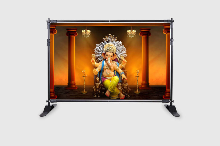 Ganeshji Design Backdrop for Pooja Decoration Especially Ganesha Festival Traditional/Background Curtain Cloth for Festival