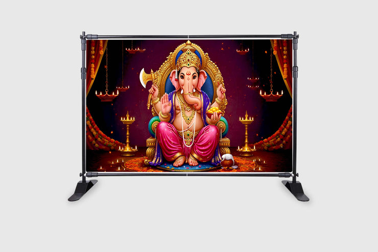 Ganeshji Design for Pooja Decoration Especially Ganesha Festival Traditional/Background Curtain Cloth for Festival