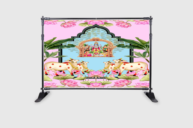 Lord Satyanarayana is a Form of Lord Vishnu Design Backdrop Cloth for Pooja Decoration Traditional/Background Curtain Cloth for Festival