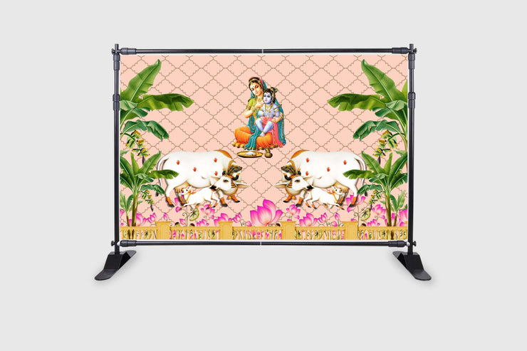 Yashoda Maata with Lord Krishna Design Backdrop Cloth for Pooja Decoration Traditional Background Curtain Cloth for Festival