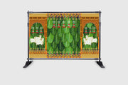 Banana Leaf and Hanging Flower with Cows and Design Decoration Backdrop Cloth for Pooja Decoration Tradition Festival