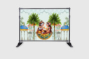 Cute Little Radha Krishna Design for Pooja Decoration Especially Krishna Janmashtami Festival Traditional/Background Curtain Cloth for Festival