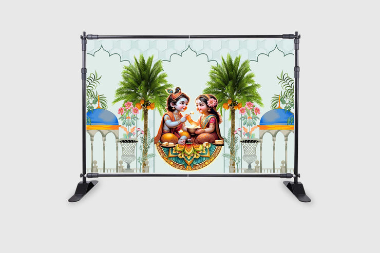 Cute Little Radha Krishna Design for Pooja Decoration Especially Krishna Janmashtami Festival Traditional/Background Curtain Cloth for Festival