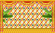Marigold and Lotus Flower with Banana Leaf Design Backdrop Curtain for Decoration Backdrop Cloth for Pooja Decoration Traditional Festival