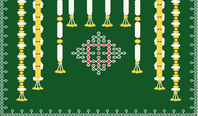 Marigold Flower with Hanging White Flower Backdrop for Pooja Decoration Traditional/Background Curtain Cloth for Pooja/Festival
