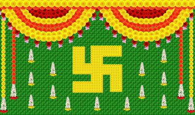 Weaved Coconut Leaf with Flower's Swastik Design Decoration Backdrop Cloth, for Festival Fabric-Polyester