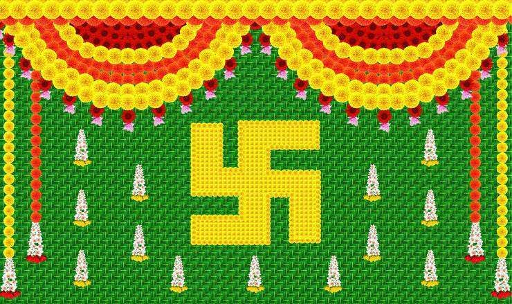 Weaved Coconut Leaf with Flower's Swastik Design Decoration Backdrop Cloth, for Festival Fabric-Polyester