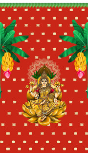 Traditional Varamahalakshmi Backdrop Cloth for Festival Decoration/Varamahalakshmi Pooja Lakshmi Devi in Golden Lotus Background Curtain