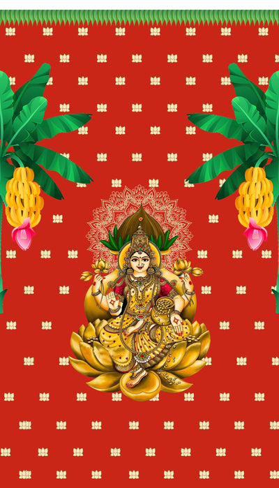 Traditional Varamahalakshmi Backdrop Cloth for Festival Decoration/Varamahalakshmi Pooja Lakshmi Devi in Golden Lotus Background Curtain