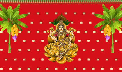 Traditional Varamahalakshmi Backdrop for Pooja Event Home Decoration Lakshmi Devi in Golden Lotus Background Curtain Cloth for Festival