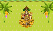 Traditional Varamahalakshmi Backdrop Cloth for Festival Decoration/Varamahalakshmi Pooja/Lakshmi Devi in Golden Lotus Background Curtain