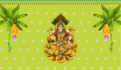 Traditional Varamahalakshmi Backdrop Cloth for Festival Decoration/Varamahalakshmi Pooja/Lakshmi Devi in Golden Lotus Background Curtain