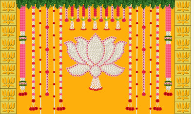 Hanging Flower with Flower's Lotus Design Backdrop Cloth for Pooja Decoration Traditional Background Curtain Cloth for Festival