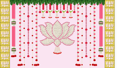 Baby Pink Backgroung with Flower's Lotus Design Backdrop Cloth for Pooja Decoration Traditional Background Curtain Cloth for Festival