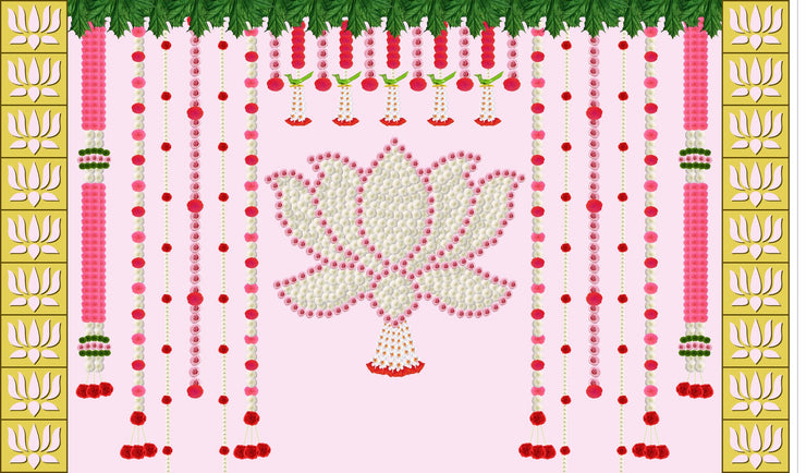 Baby Pink Backgroung with Flower's Lotus Design Backdrop Cloth for Pooja Decoration Traditional Background Curtain Cloth for Festival