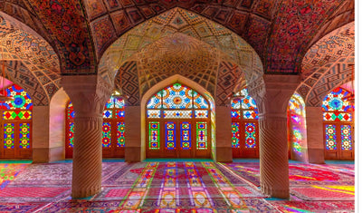 Vintage Medieval Palace Backdrop Pink Mosque Great Hall Columns with Arches Arabian Background Moroccan Birthday Wedding Party Decor Portrait Photo