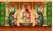 Radha Krishnaji with Peacock Design Backdrop Cloth for Pooja Decoration Traditional Background Curtain Cloth for Festival