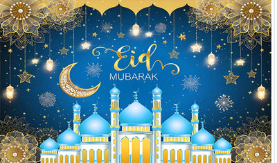 Ramadan Kareem with Mosque Drawing Banner Vintage Style Background Eid Mubarak Islamic Photography for Eid Al-fitr Party Decorations Fabric-Polyester